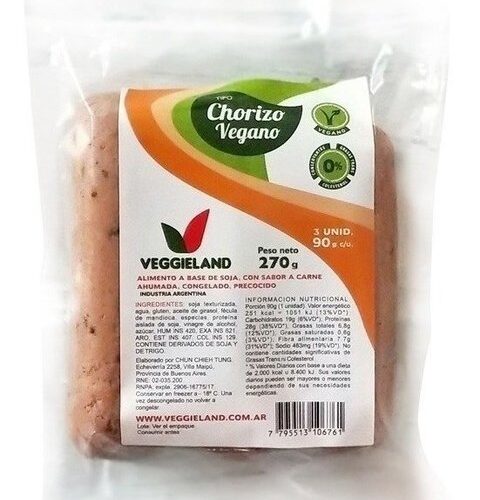 CHORIZO VEGANO VEGGIELAND 270gr (3 unidades)
